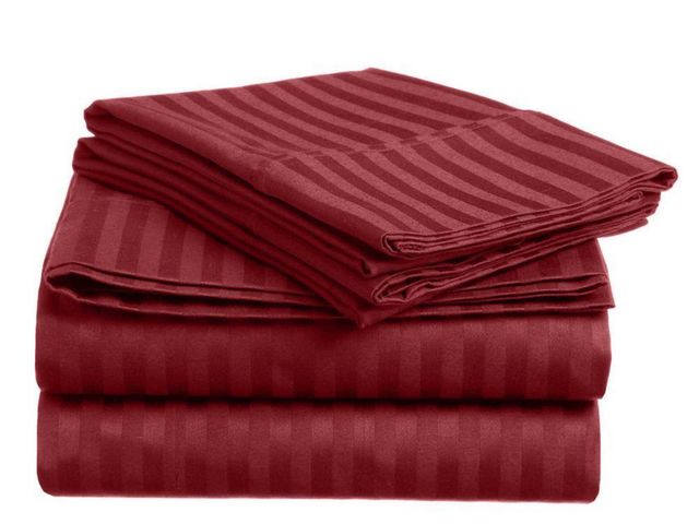 Lot 96-198031 - Home Sweet Home 1800-Luxurious Hotel Extra Soft Deep Pocket Stripe Microfiber Sheet Set (Queen, Burg...