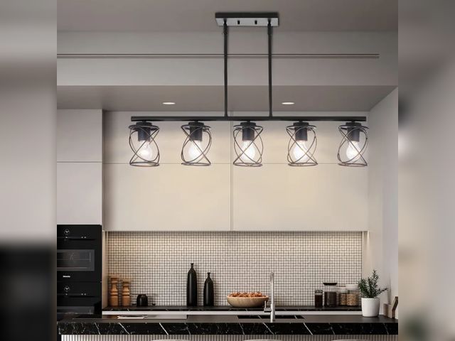 Lot 96-163877 - Kitchen Island Light, 5-Light Dining Room Lighting Fixtures Hanging, Farmhouse Linear Pendant Light ...