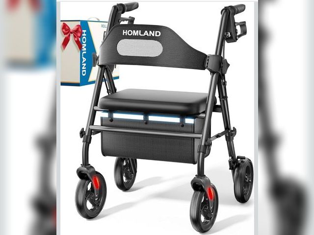 Lot 96-197492 - HOMLAND Foldable Rollator Walkers with Seat for Seniors, 8'' Big Wheels, 350 lb. Weight Capacity, Ad...