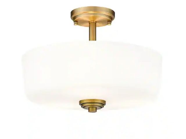 Lot 96-158357 - Arlington 14.75 in. 3-Light Heritage Brass Semi Flush Mount Light with Glass Shade
New 
Msrp $148.00