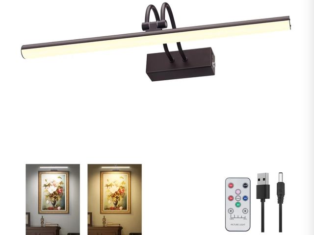 Lot 96-162985 - Raifoolly Picture Light,2 Colors Art Lights For Paintings,16" Battery Operated Wall Light,Remote Con...