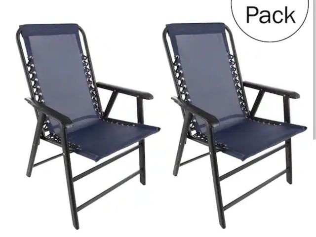 Lot 96-166553 - Pure Garden 
Navy Textilene Fabric and Powder-Coated Steel Folding Lawn Chairs with Bungee Suspensio...