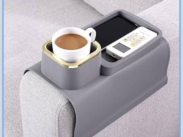 Lot 96-176769 - Couch Cup Holder Tray - Silicone Sofa Armrest Table, Drink Holder, Organizer for Remote, Snacks, Cel...