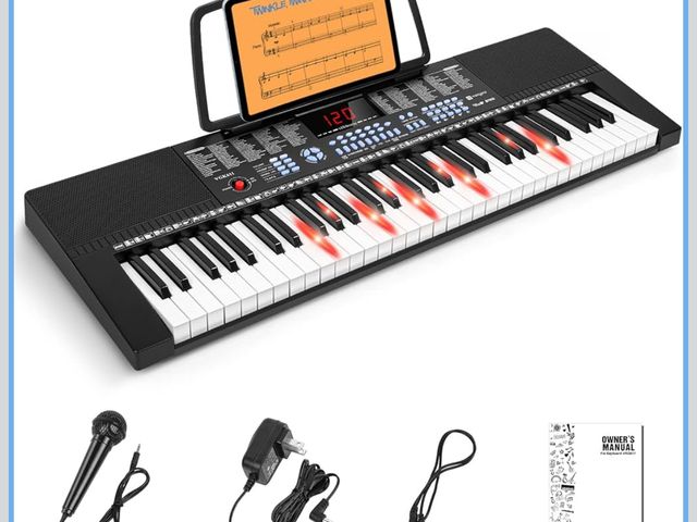 Lot 96-197478 - Vangoa 61-Key Light-Up Keyboard Piano for Beginners, 350 Tones &amp; Timbres, 3 Teaching Modes, With...