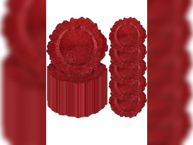 Lot 96-171679 - 50Pcs Red Charger Plates Round 13inch, Reef Plate Chargers for Dinner, Bulk Plastic Floral Table Cha...