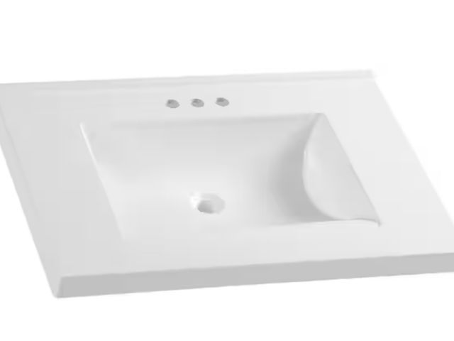 Lot 96-166755 - Glacier Bay
31 in. W x 22 in. D Cultured Marble White Rectangular Single Sink Vanity Top in White

N...
