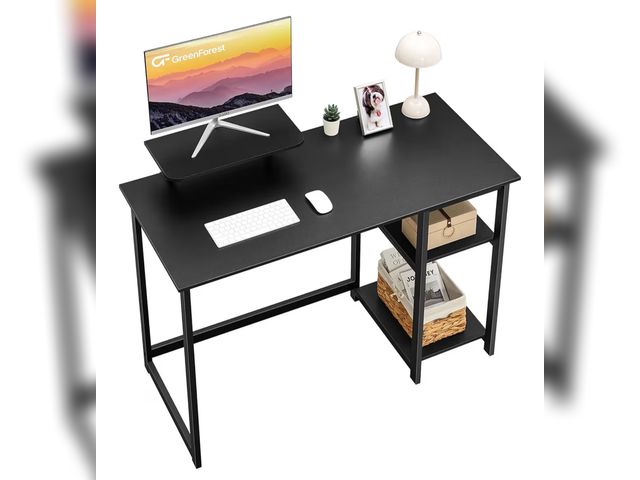 Lot 96-178614 - GreenForest Computer Desk 39 Inch with Monitor Stand, Office Desk with Adjustable Storage Shelves, S...