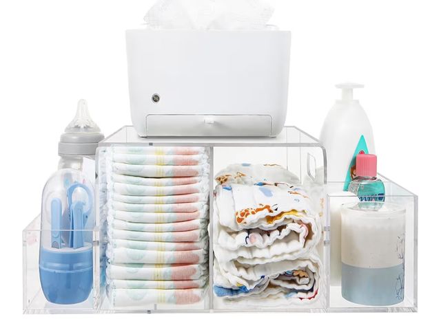 Lot 96-190959 - Diaper Caddy Acrylic, Baby Changing Table Organizer, Dresser Tabletop Organizer with 4 Detachable Co...