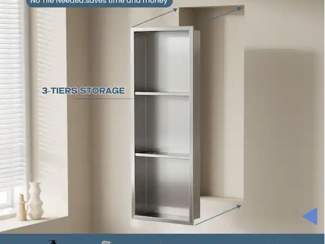 Lot 96-211320 - Yuaris 12 in. W x 36 in. H x 4 in. D Waterproof Recessed Shower Niche Storage Shelf in Brushed Nicke...