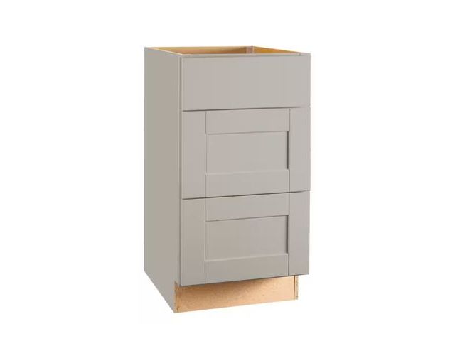 Lot 96-167314 - Hampton Bay
Shaker 18 in. W x 24 in. D x 34.5 in. H Assembled Drawer Base Kitchen Cabinet in Dove Gr...