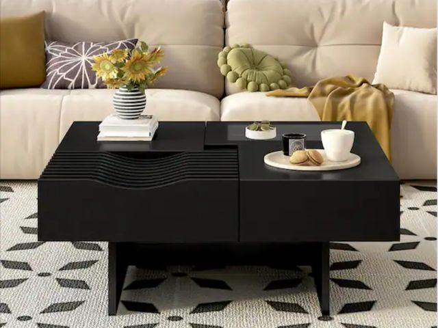 Lot 96-201369 - Noble House
Amber Mid Century Modern 33 in. Black Rectangle Wood Coffee Table, Console Table with 3 ...