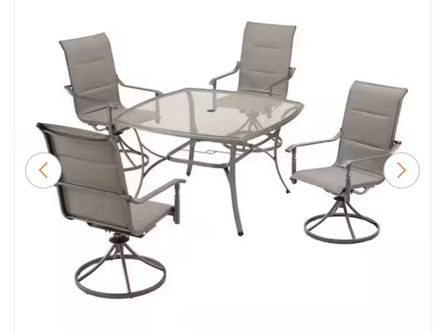 Lot 96-171877 - Hampton Bay Ashbury Pewter Steel Padded Sling Square Glass Top Outdoor Dining Table (table only) New
