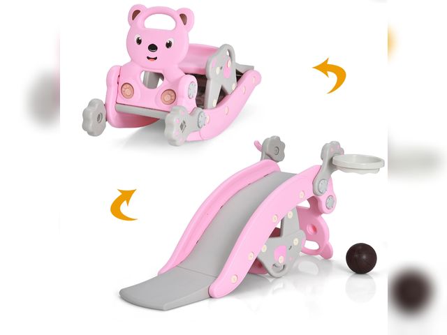 Lot 96-197614 - Costway 4-in-1 Rocking Horse &amp; Slide Set Toddler Slide Playset w/Basketball Hoop
Open box 
Appea...