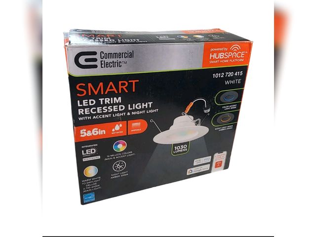 Lot 96-212014 - Commercial Electric Smart LED Recessed Light 5/6in Trim WiFi RGBW Dimmable 1030 New