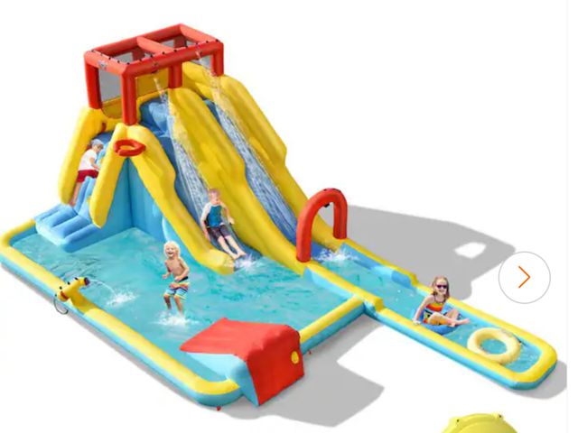 Lot 96-227970 - Costway Multi-Color 7-In-1 Inflatable Dual Slide Water Park Climbing Bouncer Used, untested still ha...