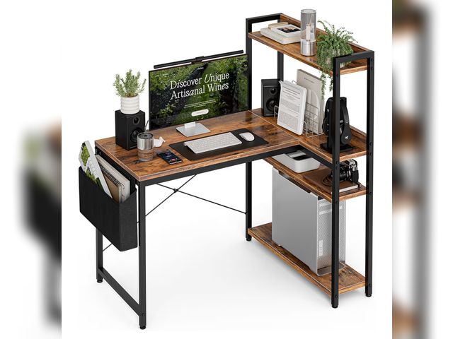 Lot 96-177479 - Grandder 40 Inch L Shaped Computer Desk with Reversible Storage Shelves, Home Office Corner Desk Stu...