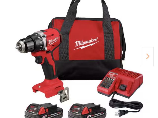 Lot 96-214127 - Milwaukee M18 18V Lithium-Ion Brushless Cordless 1/2 in. Compact Drill/Driver Kit with Two 2.0 Ah Ba...