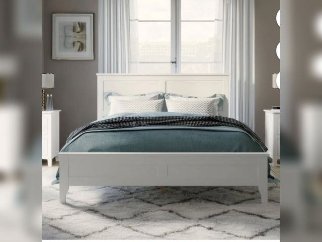 Lot 96-166585 - Modern White Solid Wood Full Hana Platform Bed New MSRP $229