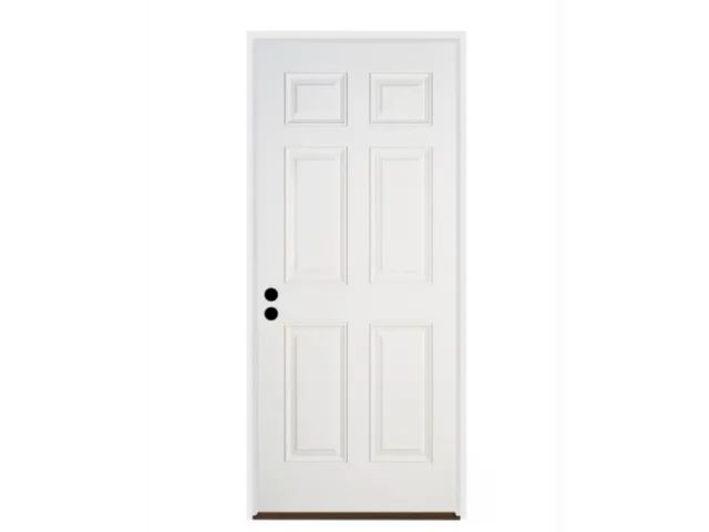 Lot 96-179609 - Thermal Tru 6 Panel 30" by 80" Right Handed Pre-Hung Exterior Entry Door, White 
New some scuffs fro...