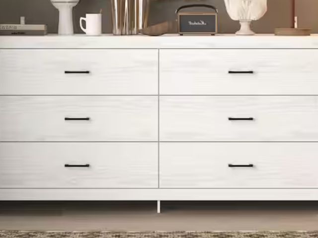 Lot 96-166442 - FUFU&amp;GAGA
White Wood Finish 6-Drawer 63 in. x 15.7 in. x 33.1 in. Dresser, Wooden Chest of Drawe...