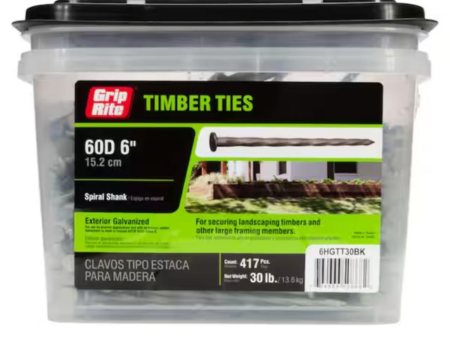 Lot 96-198275 - Grip-Rite
6 in. x 3-Gauge 60-penny Exterior Galvanized Spiral Shank Timber Tie Nails 30 lb. Box
New