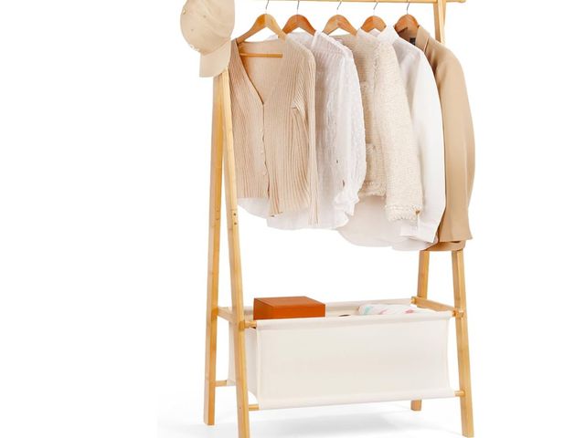 Lot 96-166143 - Bamboo Clothes Rack with Storage Box, Portable Extra Large Garment Rack Clothing Rack, Foldable Ward...