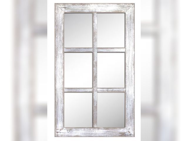 Lot 96-180274 - Barnyard Designs 24x40 Windowpane Wood Farmhouse Wall Mirror, Large Rustic 6 Pane Rectangle Window F...