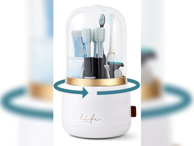 Lot 96-191335 - EXIN DECHEN Toothbrush Holders with Cover for Bathrooms, 360° Rotating 7-Slot Draining Water for Pla...