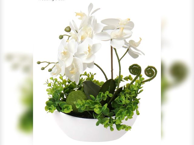 Lot 96-230539 - Briful Orchids Artificial Flowers 14" Large Fake Orchid White Phalaenopsis Orchid Flower Arrangement...
