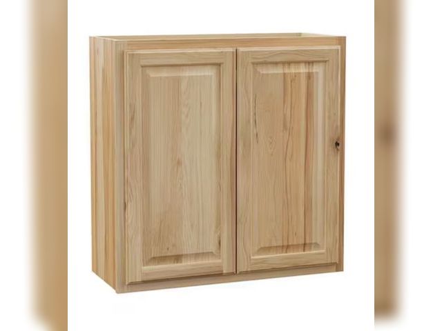 Lot 96-232381 - Hampton Bay Hampton 30 in. W x 12 in. D x 30 in. H Assembled Wall Kitchen Cabinet in Natural Hickory...