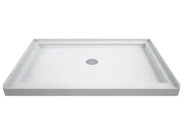 Lot 96-205442 - DreamLine SlimLine 48 in.x 32 in. Single Threshold Alcove Shower Pan Base in White with Center Drain...