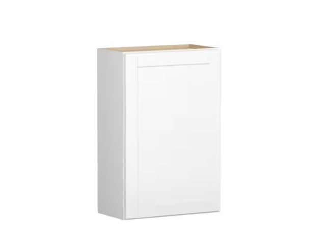 Lot 96-232390 - Hampton Bay Shaker 24 in. W x 12 in. D x 36 in. H Assembled Wall Kitchen Cabinet in Satin White MSRP...