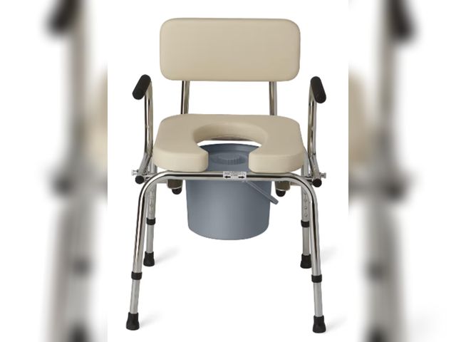 Lot 96-227589 - Medline Drop Arm Commode with Padded Seat and Backrest, Durable Toilet Chair for Adults and Seniors,...