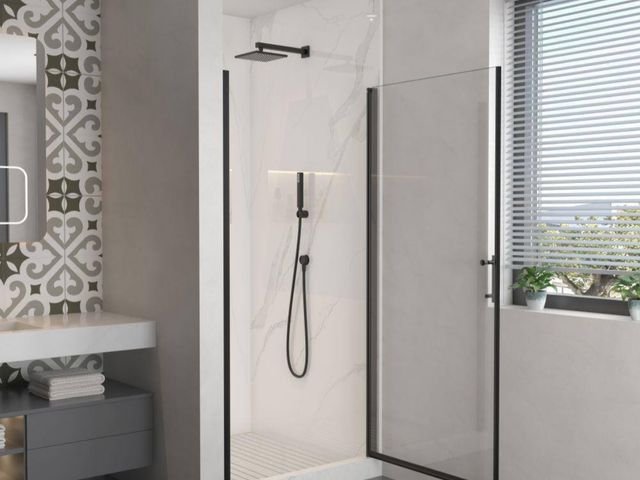 Lot 96-183640 - Xspracer Moray 36 in. W x 72 in. H Pivot Frame Shower Door in Matte Black Finish with Clear Glass MS...