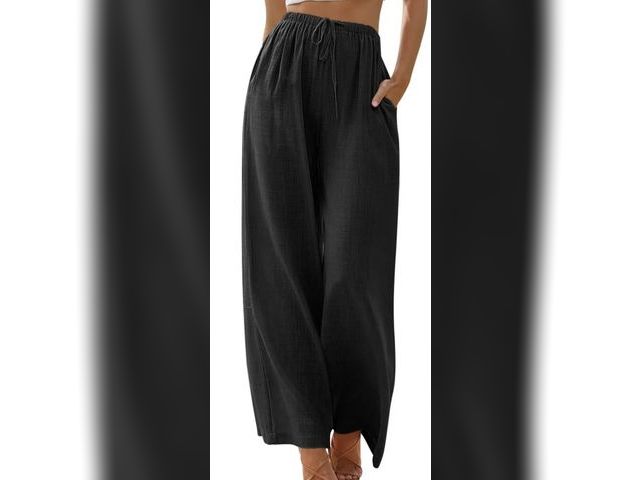 Lot 96-233063 - TEMOFON Pants for Women Wide Leg Linen Pant Black Summer Casual Palazzo Flowy Pants with Pocket Draw...