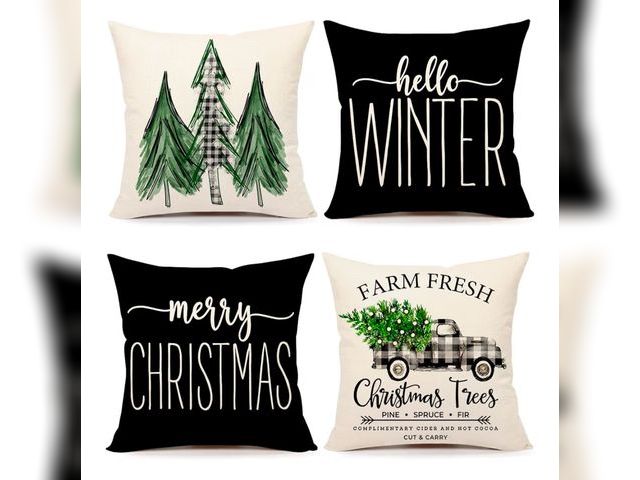 Lot 96-183961 - 4TH Emotion Gray Black Christmas Pillow Covers 18x18 Set of 4 Farmhouse Xmas Decorations Merry Chris...