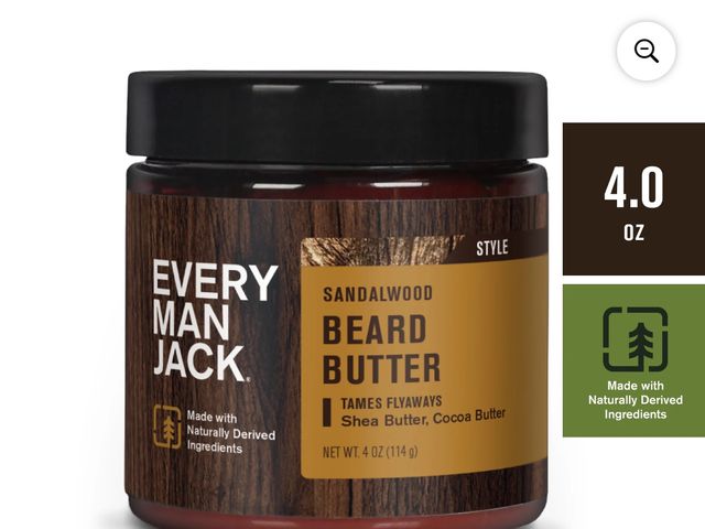 Lot 96-158635 - Every Man Jack Men's Beard Butter for Styling and Softening, Beard Care Balm, Sandalwood, 4 Ounces N...
