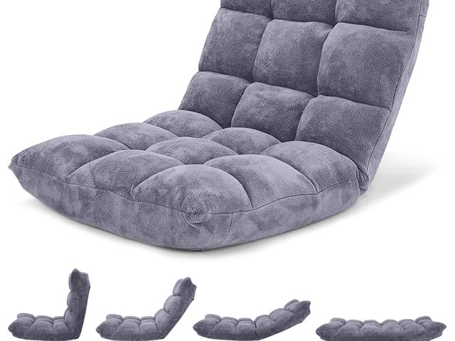 Lot 96-192229 - Costway Adjustable 14-Position Floor Chair Folding Lazy Gaming Sofa Chair Cushioned Gray.
New