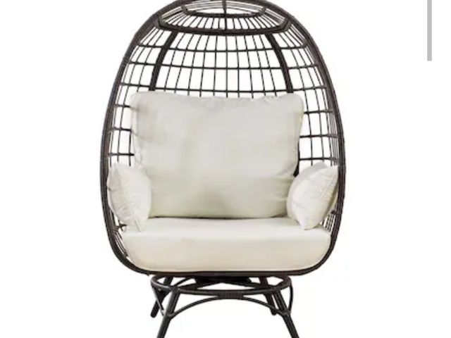 Lot 96-214201 - BREEZY BAY WOVEN EGG CHAIR GRAY FINISH -ALMOND CUSHIONS New MSRP $388