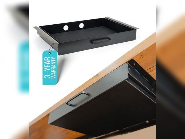 Lot 96-163999 - Under Desk Drawer Slide Out Attachment - Carbon Steel Undermount Table Drawer with Cable Management,...
