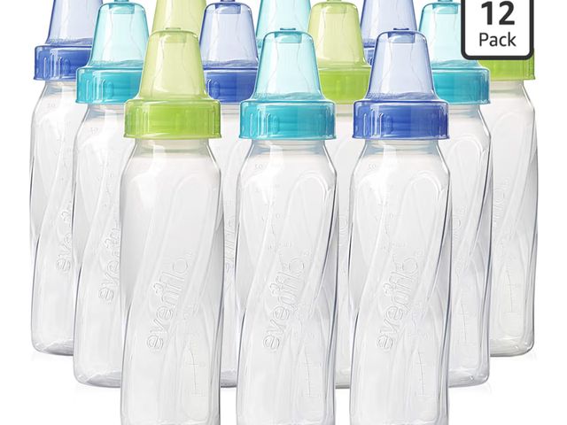 Lot 96-190862 - Evenflo Feeding Classic Clear Plastic Standard Neck Bottles for Baby, Infant and Newborn - Teal/Gree...