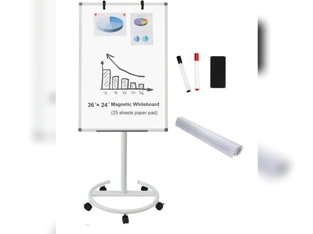 Lot 96-165014 - BIBOC Mobile Dry Erase Board – 36x24 inches Magnetic Portable Whiteboard Stand Adjustable Easel Whit...