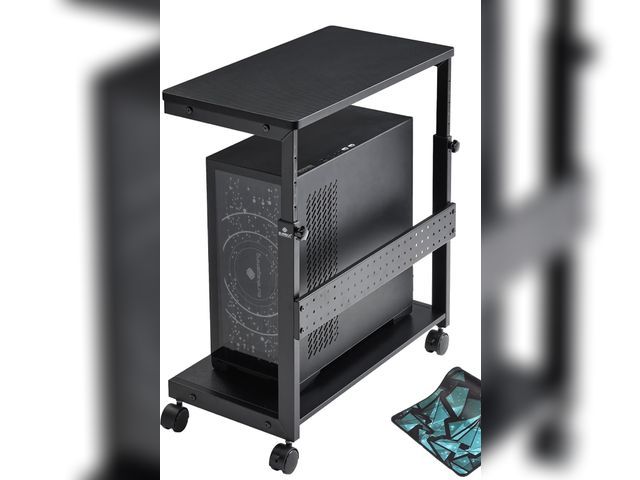 Lot 96-179273 - ERGONOMIC PC Stand Computer Cart, Height Adjustable Tower Stand 2-Tier Suit for ATX Case Printer, Me...