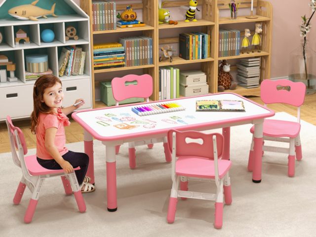 Lot 96-197745 - Costway Kids Table and Chairs Set for 4 with Graffiti Desktop
New 
Msrp $164.99