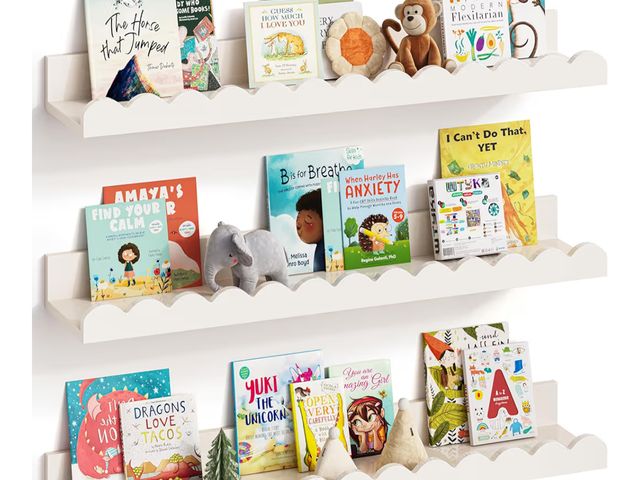 Lot 96-188917 - Nursery Book Shelves, Set of 3, Nursery Decor for Baby and Toddler, Scalloped Shelves, Book Shelf fo...