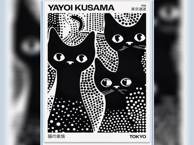 Lot 96-176368 - rumlud Cute Black Cat Poster Japanese Yayoi Kusama Wall Art Trendy Animal Canvas Prints for Bedroom ...