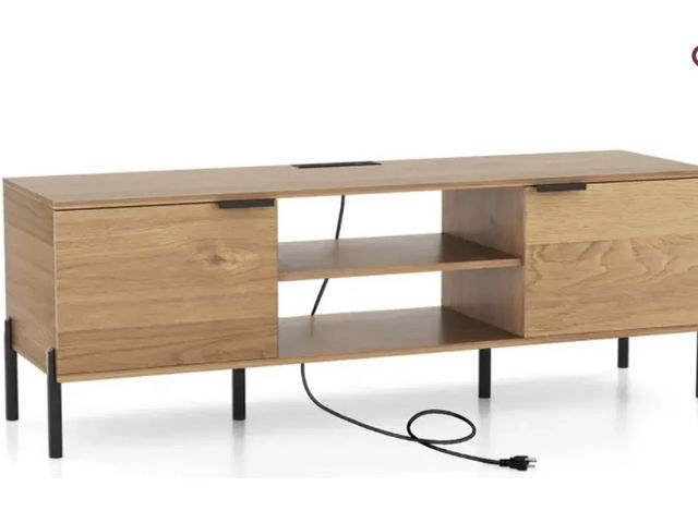 Lot 96-197310 - 2-Door TV Stand with Charging Station and Open Shelves for TVs up to 65 Inches MSRP $129 Unused