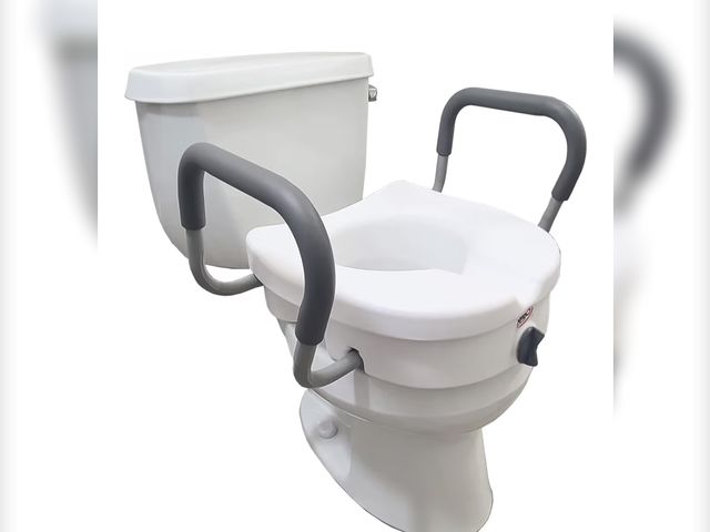 Lot 96-177110 - Carex E-Z Lock Raised Toilet Seat With Handles, 5" Toilet Seat Riser with Arms, Handicap Raised Toil...