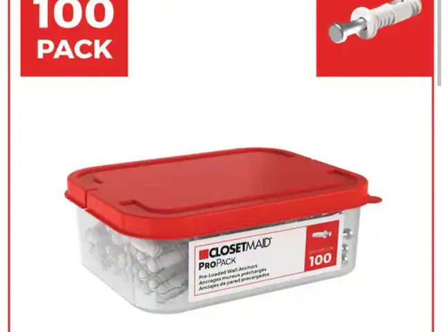 Lot 96-190547 - ClosetMaid ProPack Pre-Loaded Wall Anchors (100-Piece) New
