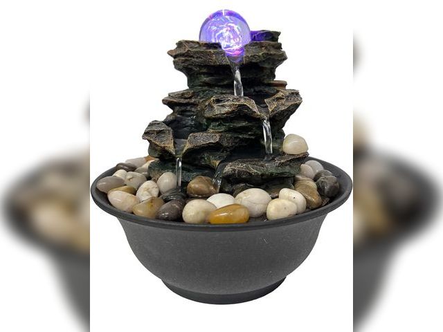 Lot 96-177670 - Rock Cascading Tabletop Fountain with Spinning Ball, Zen Meditation Indoor Waterfall Feature with LE...